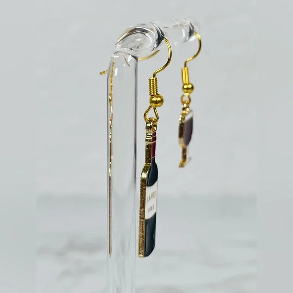 Wine Bottle & Glass Mis-match Earrings - Picture 2 of 9